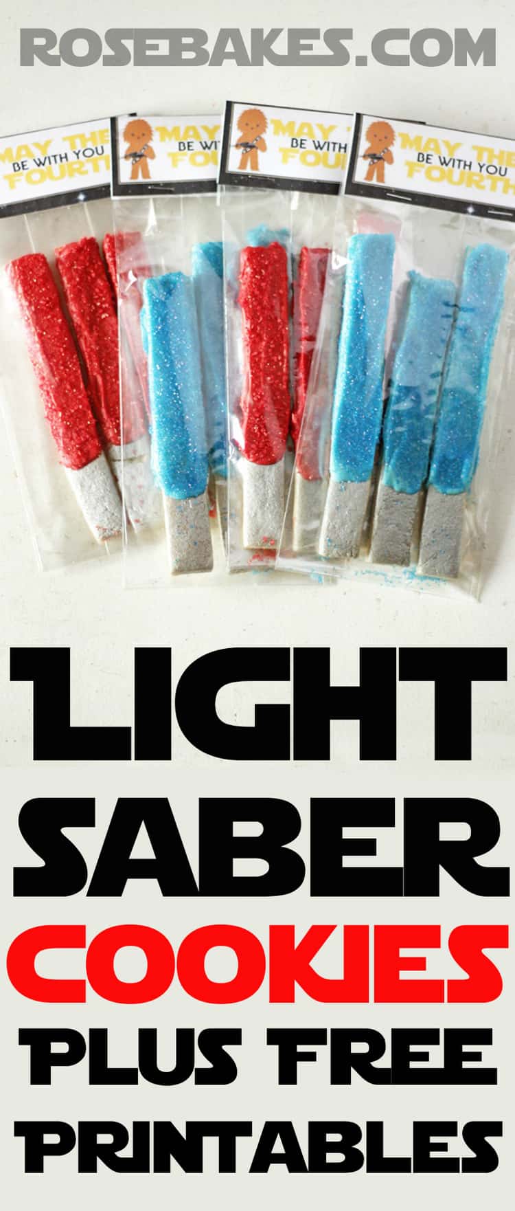 Light Saber Cookies plus free Printable Treat Bag Toppers ... May the Fourth be With You.  by RoseBakes.com