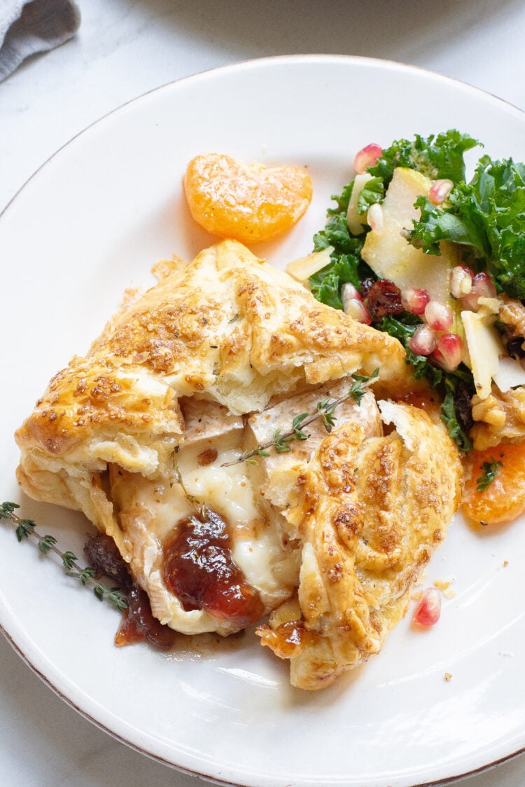 Baked Brie in Puff Pastry with fig jam and a salad on the side