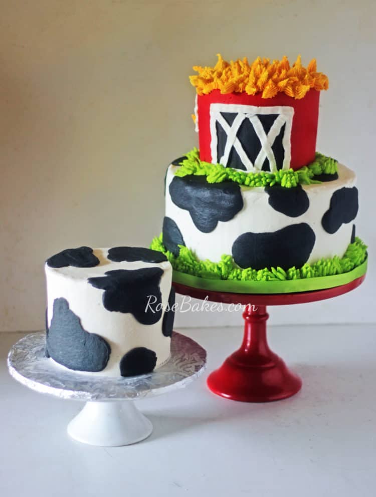 Barn Farm Cake with Cow Print and Smash Cake