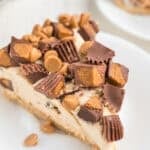 peanut butter pie topped with reeses peanut butter cups