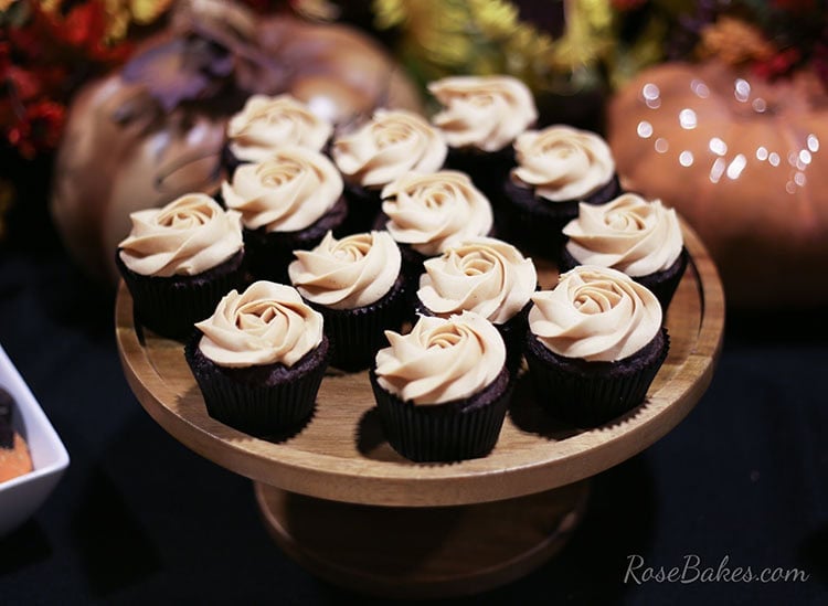 Peanut Butter Frosting on Dark Chocolate Cupcakes