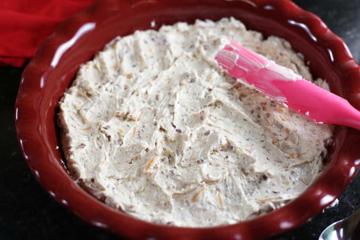 cream cheese mixture for million dollar dip spread in pie dish