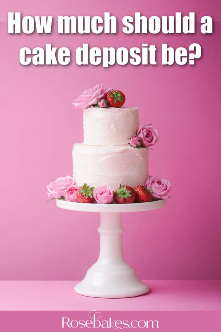 how much should a cake deposit be text on cake image with pink background