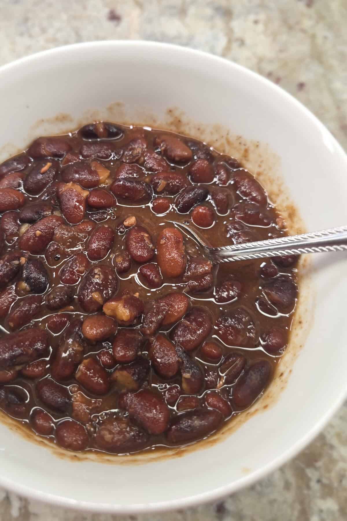 Instant Pot Pint Beans in a bowl with a spoon