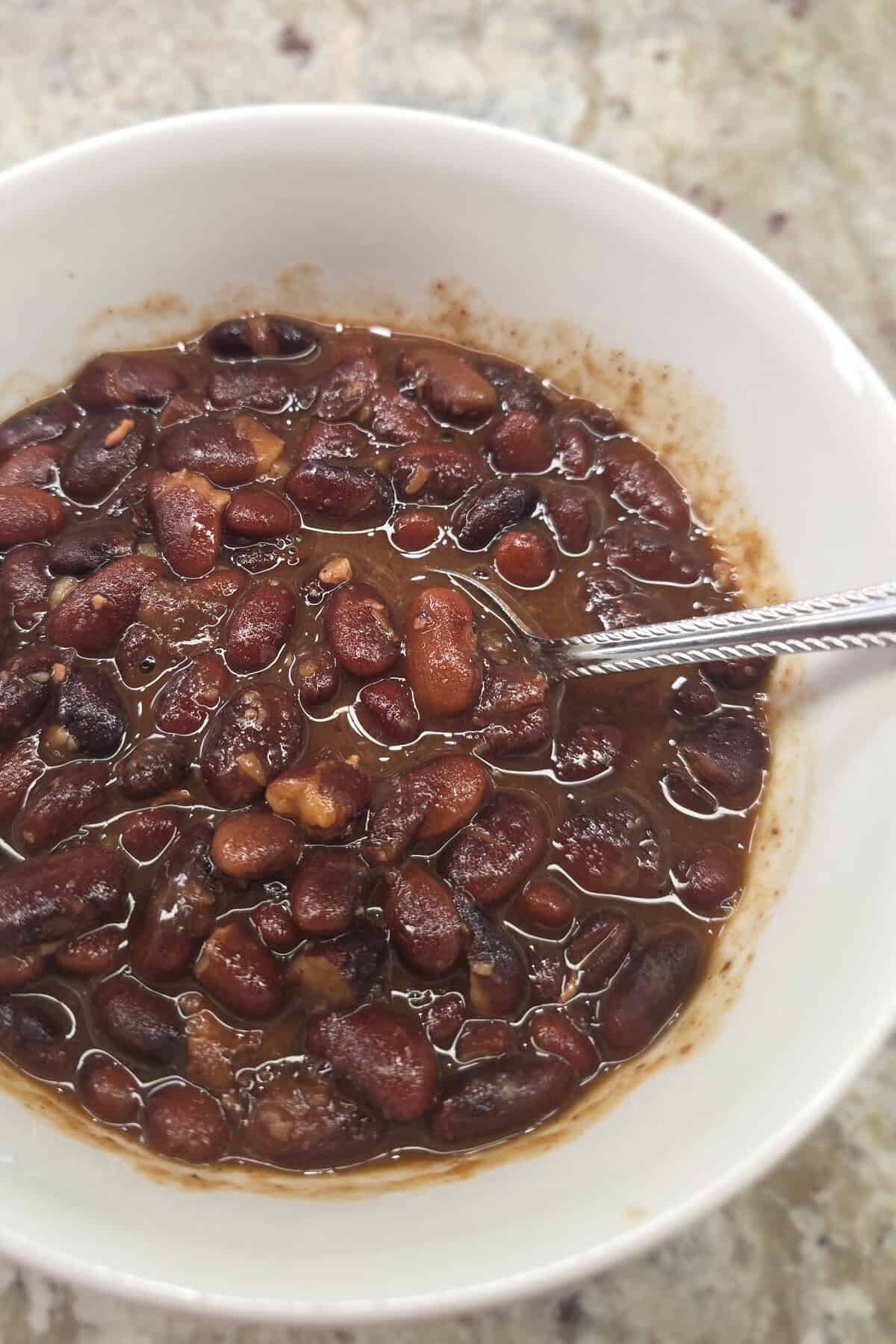 Instant Pot Pint Beans in a bowl with a spoon