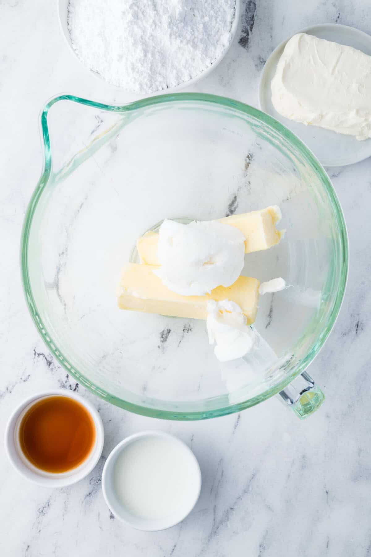 butter and shortening in a mixing bowl