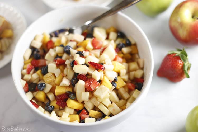 Bowl of fruit salsa in a white bowl