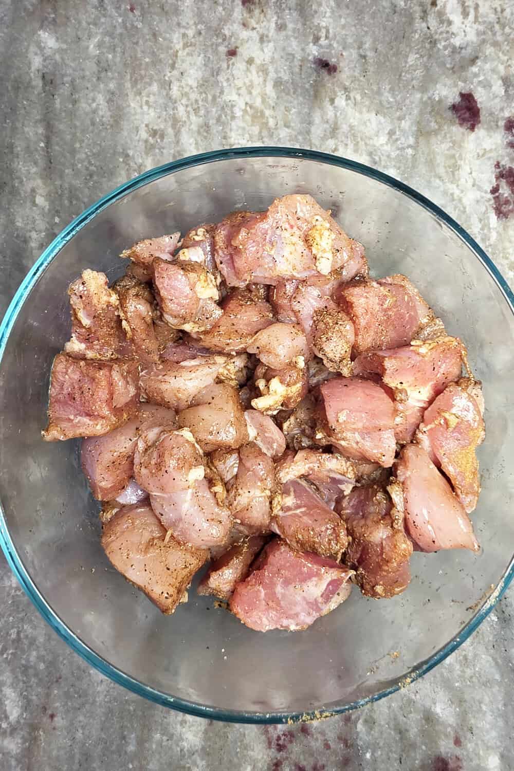 diced chicken thighs tossed in seasonings