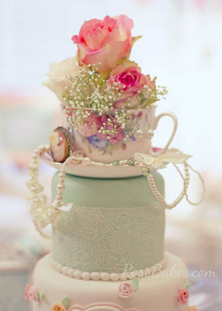 Teacup Cake Topper with Jewelry and Roses Rose Bakes