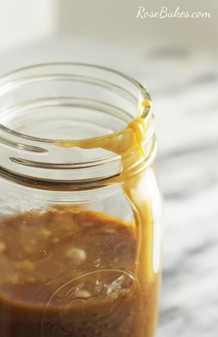Mason jar filled with caramel sauce