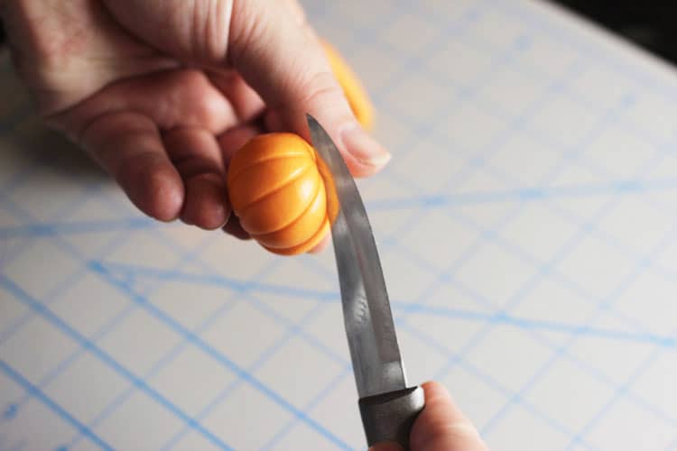 easy pumpkin cupcake topper being formed