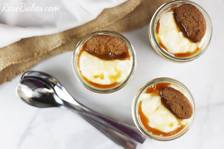 Mini No-Bake Eggnog Cheesecakes with Gingersnap Crust top view