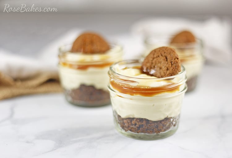 Mini No-Bake Eggnog Cheesecakes with Gingersnap Crust in jars
