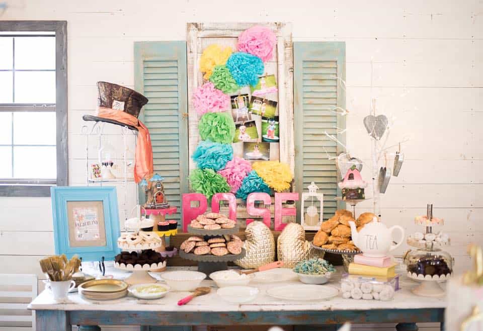 Another photo of a birthday table with various sweets and decorations