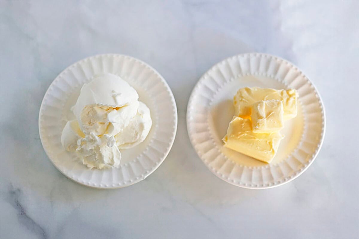 two plates - one with butter and one with shortening