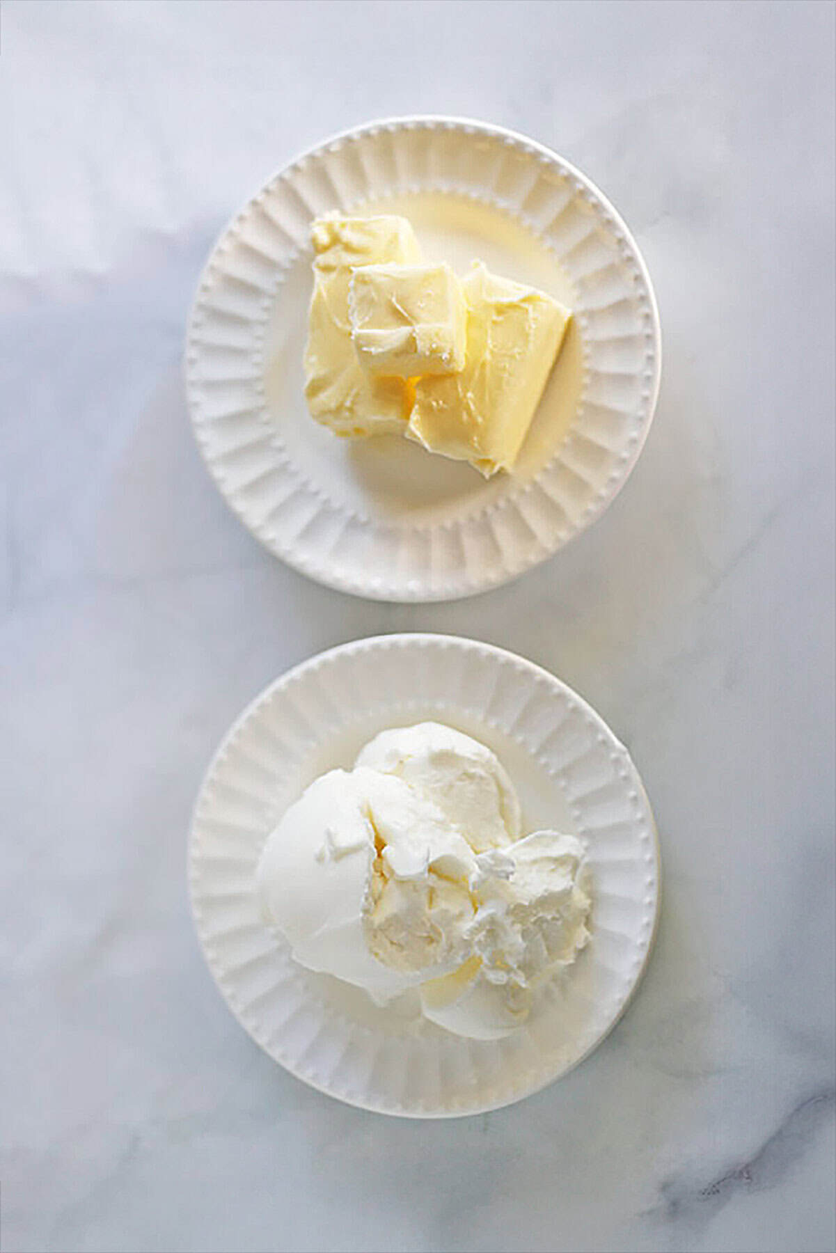 two plates - one with butter and one with shortening