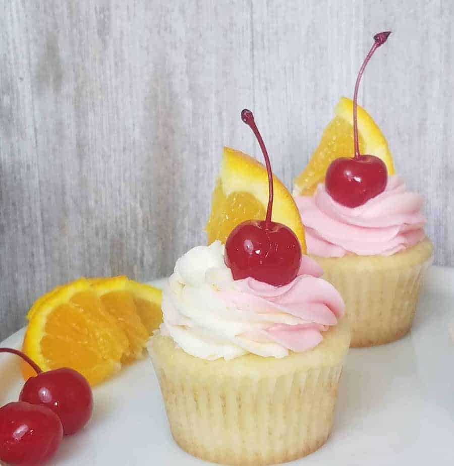 up close view of tequilla sunrise cupcakes
