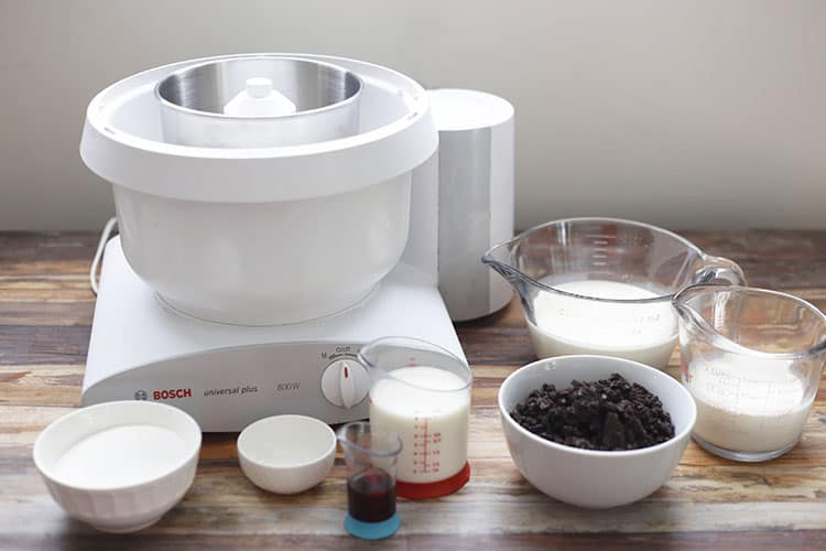 Bosch mixer with cookies and cream ice cream ingredients