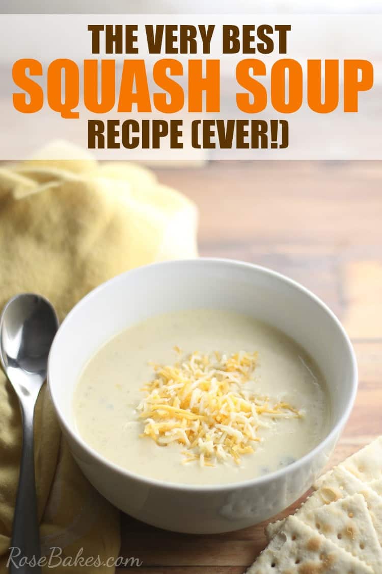 Bowl of Squash Soup in a white bowl with spoon and saltine crackers