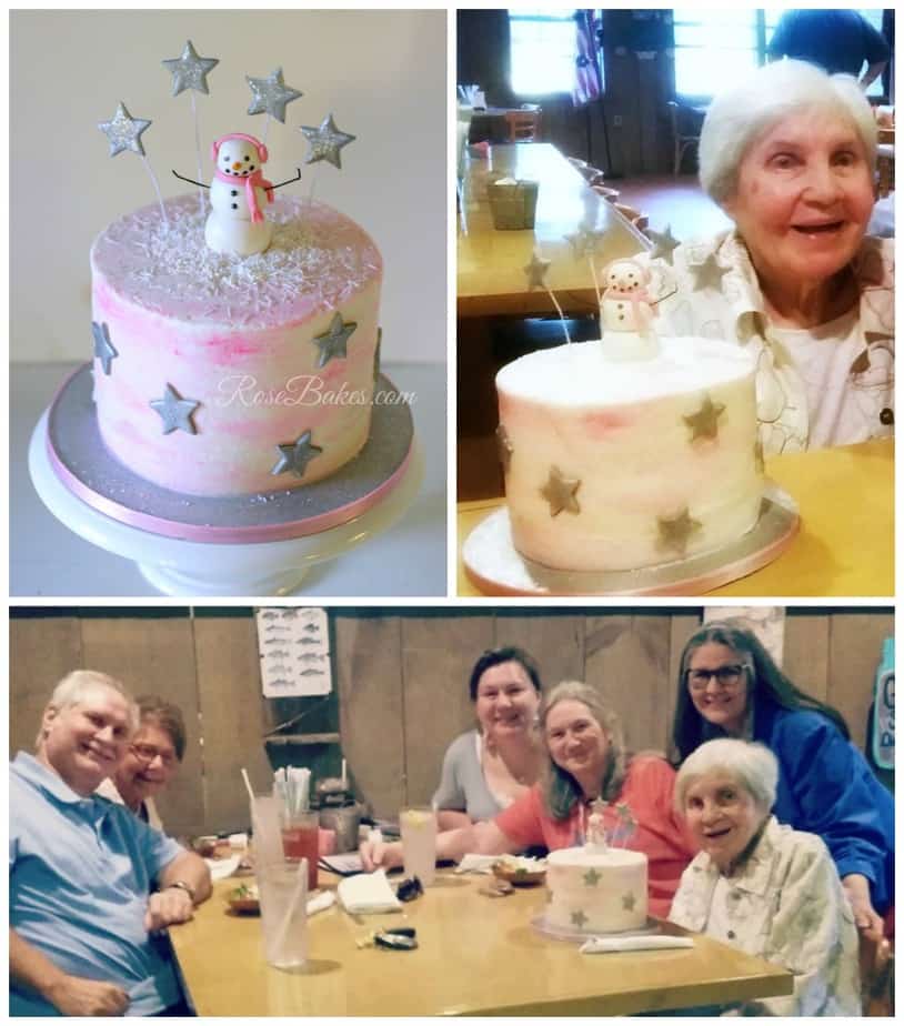 Photo collage with cake and friends
