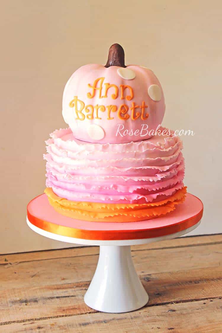 Pink Pumpkin & Ombre Ruffles Birthday Cake