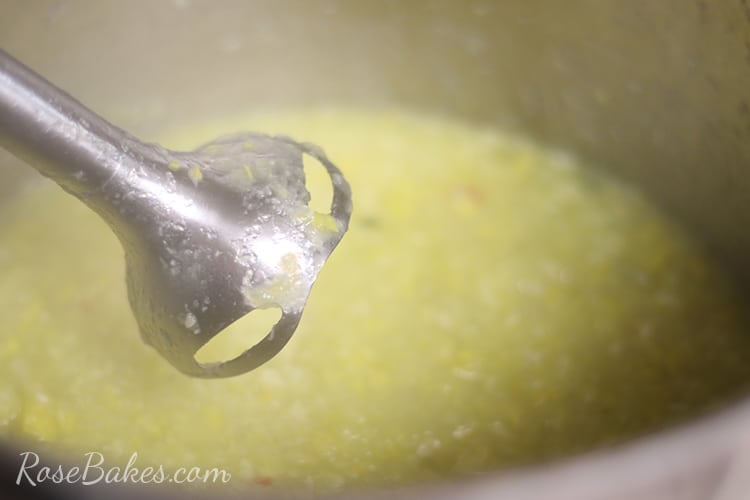 stick blender in cooked squash