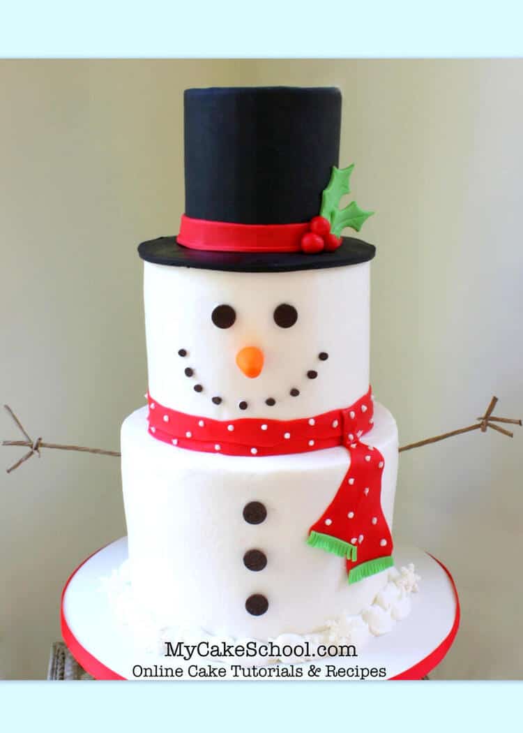 2Tiered Snowman with red scarf and black top hat Cake