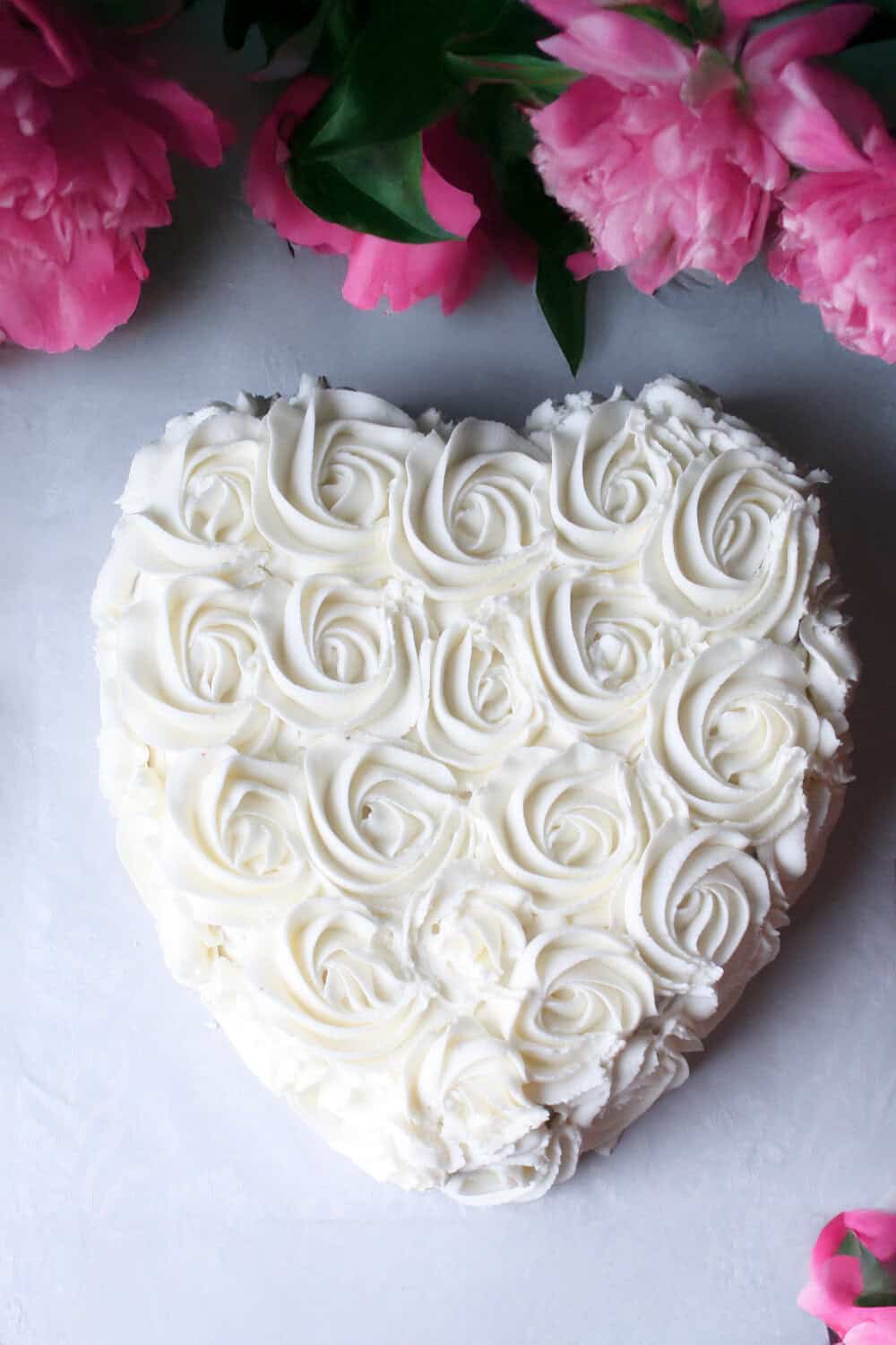 buttercream roses heart shaped cake