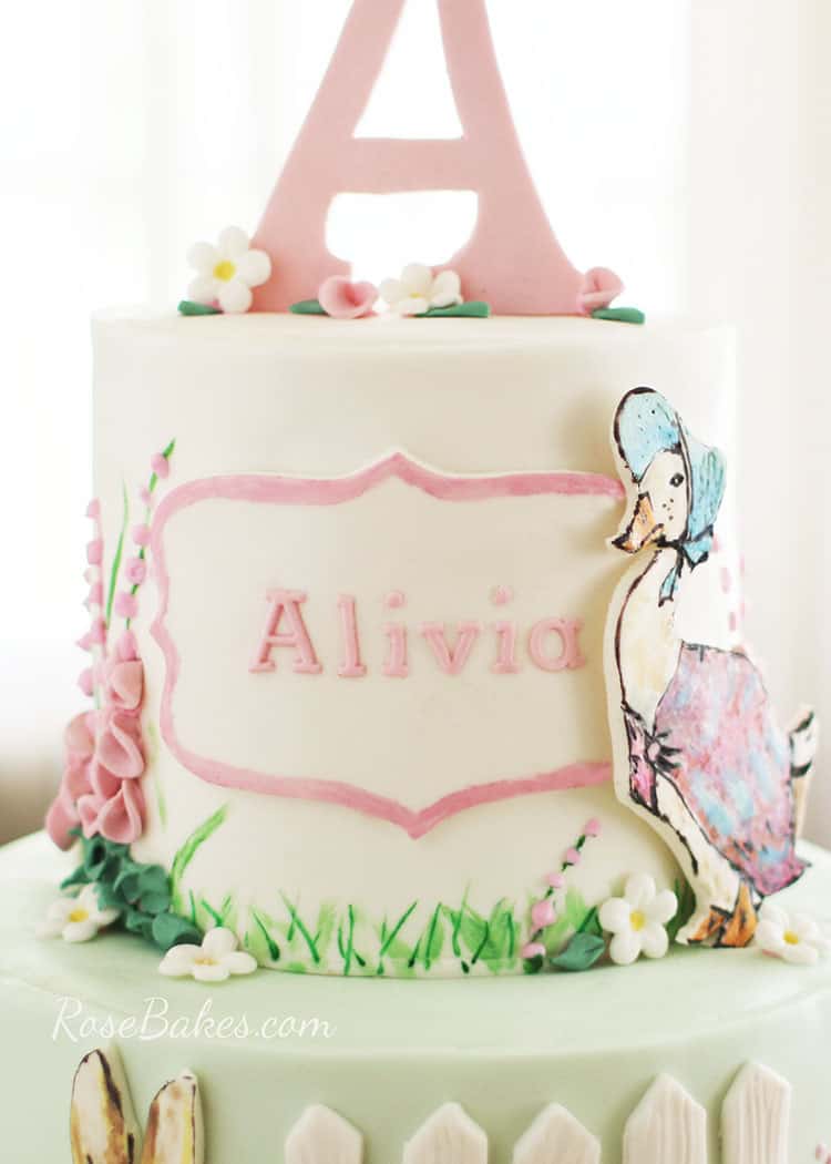 name plaque on Beatrix Potter Peter Rabbit Cake