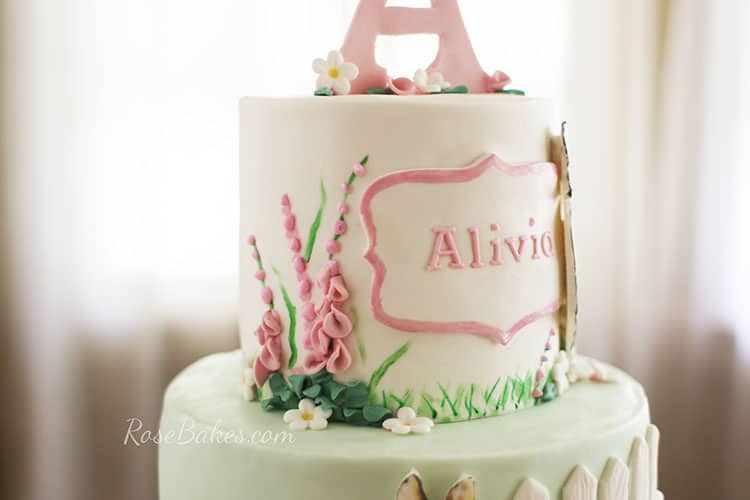 foxgloves flowers on Beatrix Potter Birthday Cake
