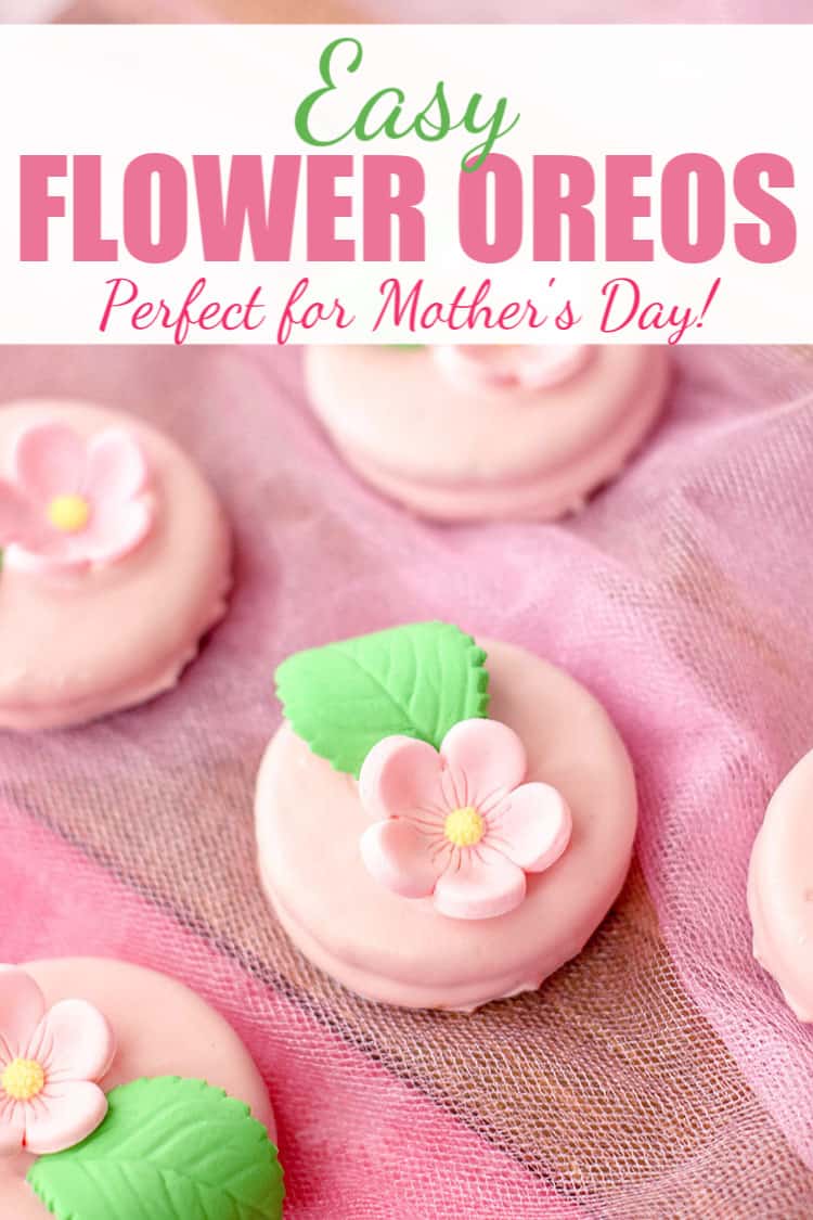 easy flower oreos - pink with pink flowers and leaves on pink lace