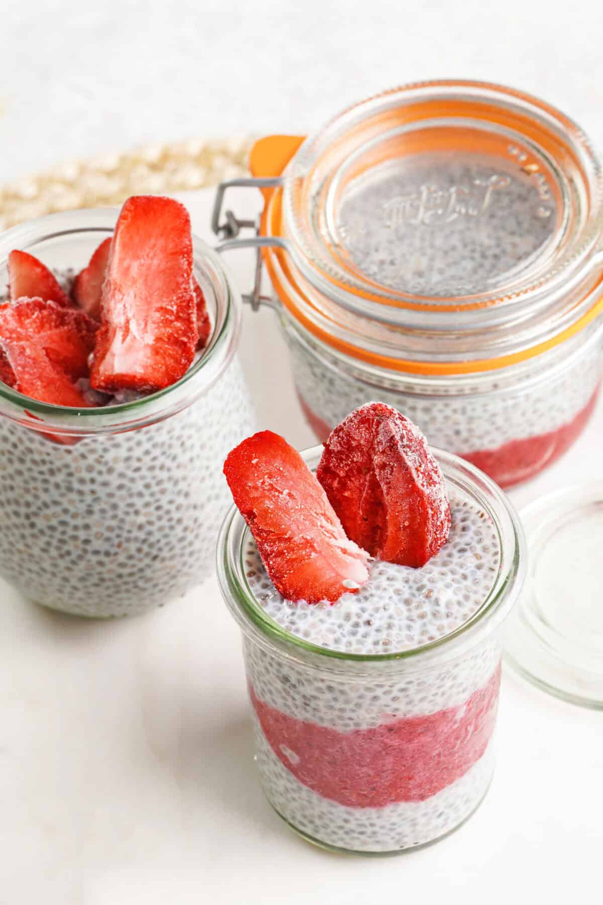 chia seed pudding with strawberry jam