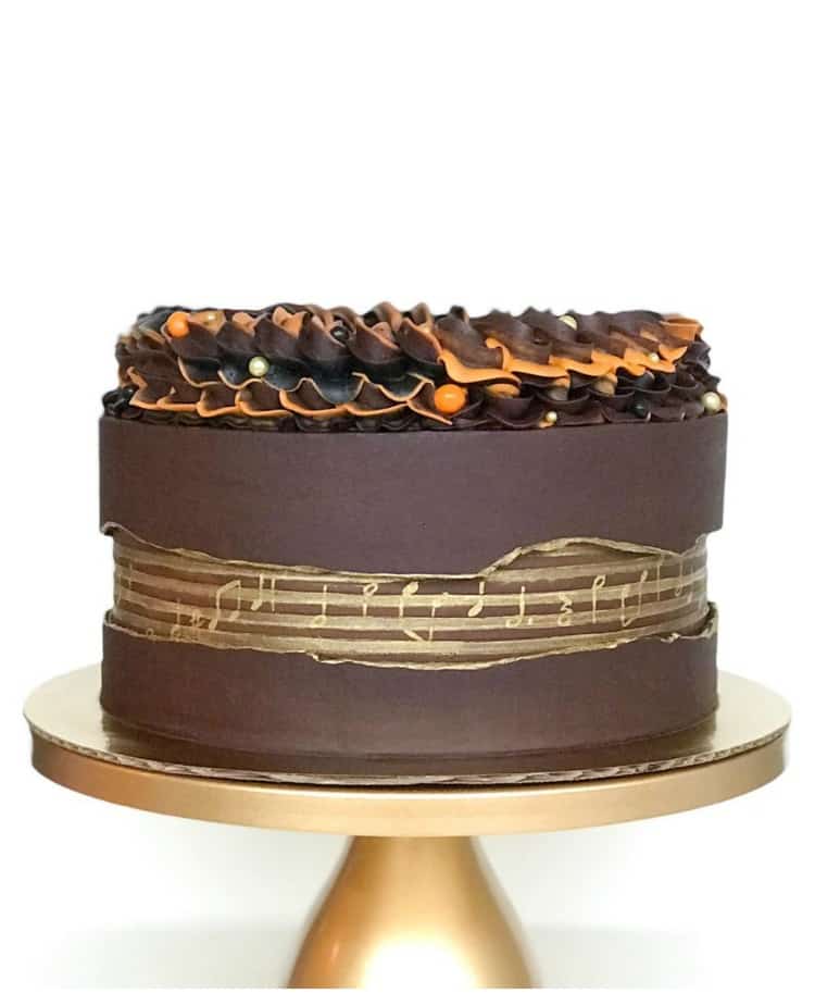 Music Themed Graduation Fault Line Cake with Handpainted Music Staff and Notes in the fault line
