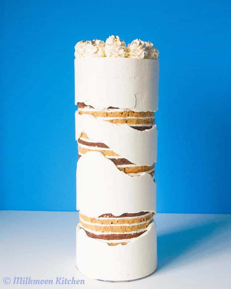 Extra extra Tall single tier Fault Line Cake with Naked Cake Showing as the fault lines