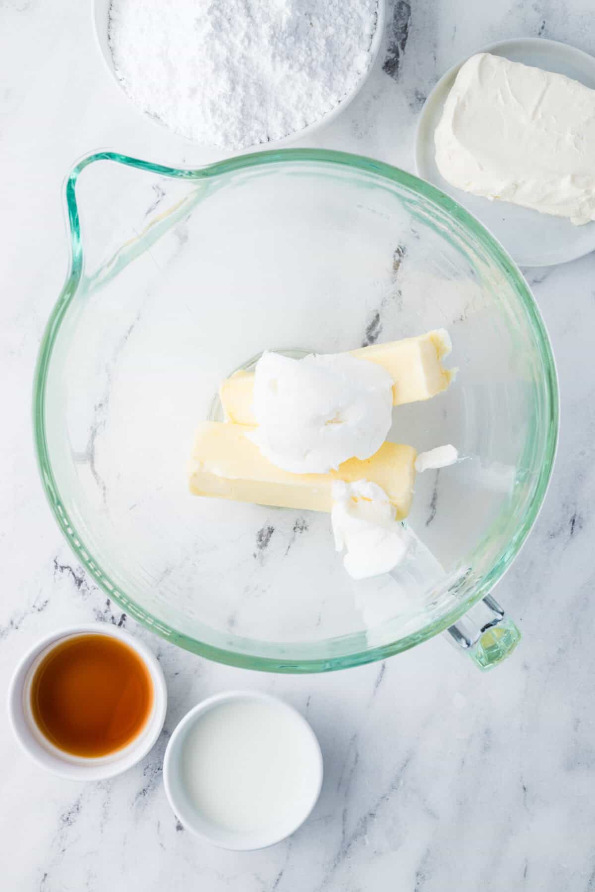 butter and Crisco in a mixer bowl