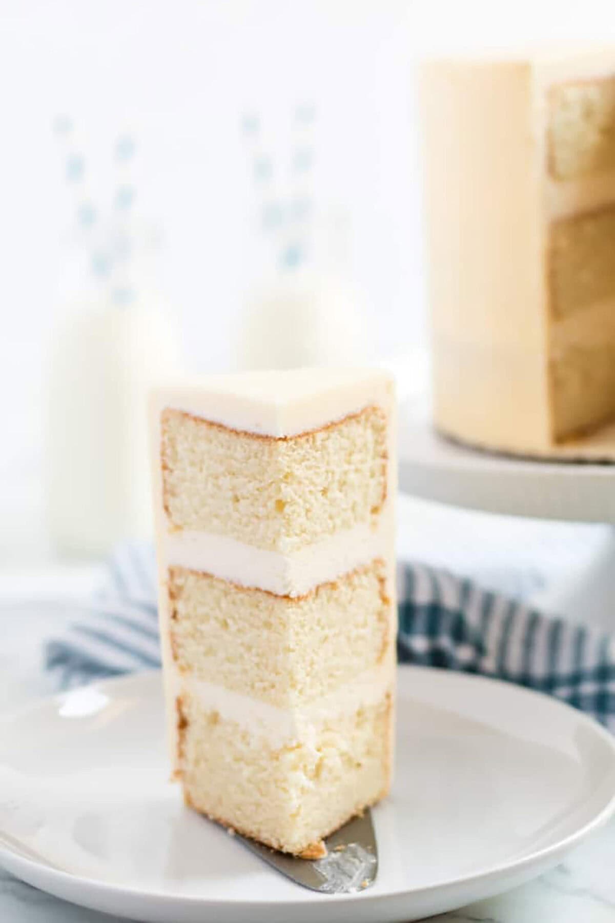 slice of vanilla cake on a plate