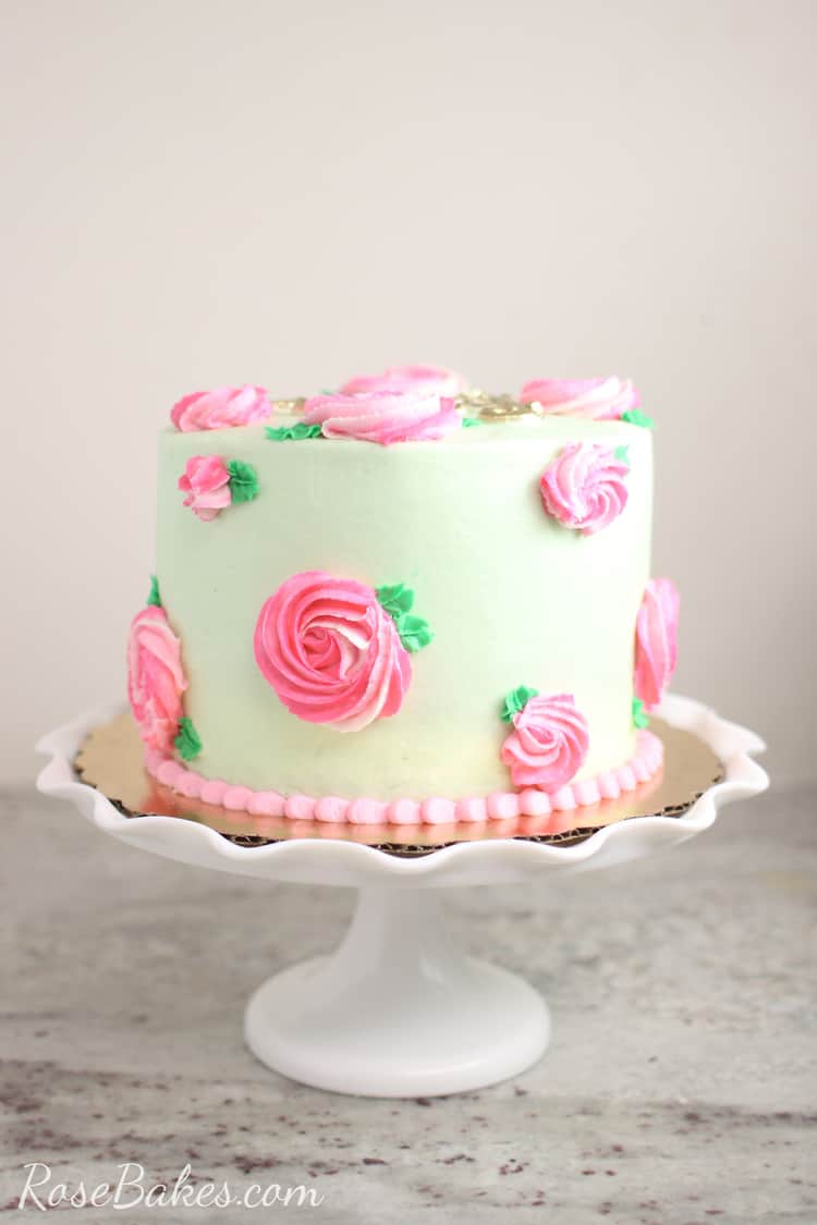 MintGreenCakewithPinkRoses1 Rose Bakes