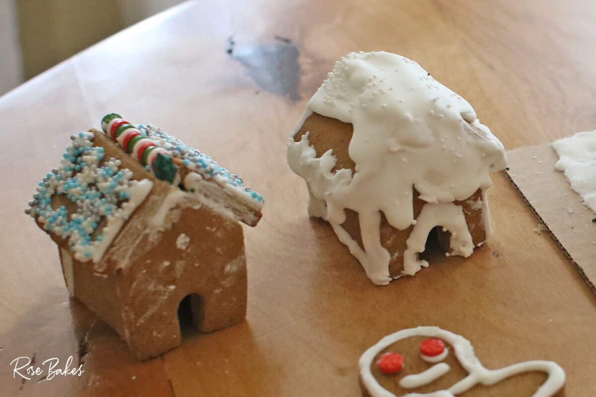 messy  mini gingerbread houses
