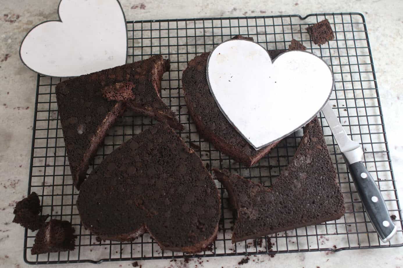 heart-shaped cakes cut out of sheet cake