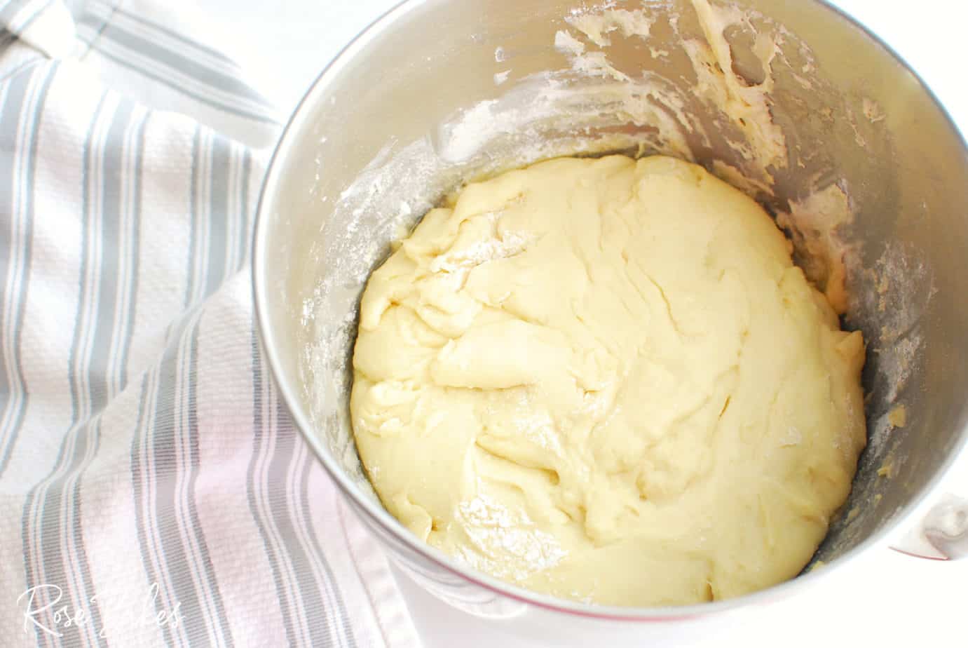 bowl of Raspberry Cinnamon Rolls dough