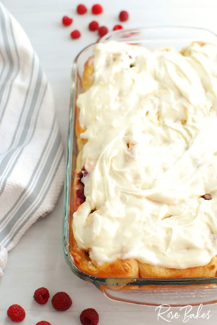 Raspberry Cinnamon Rolls Recipe with Cream Cheese Vanilla Icing