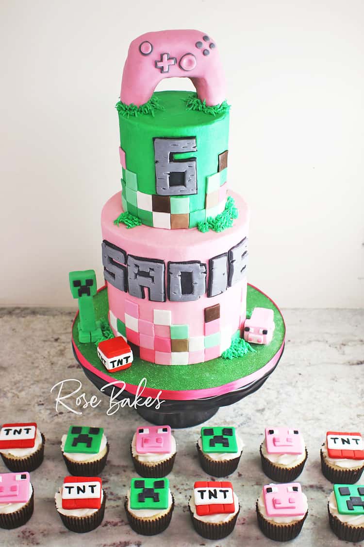 pink xbox minecraft birthday cake