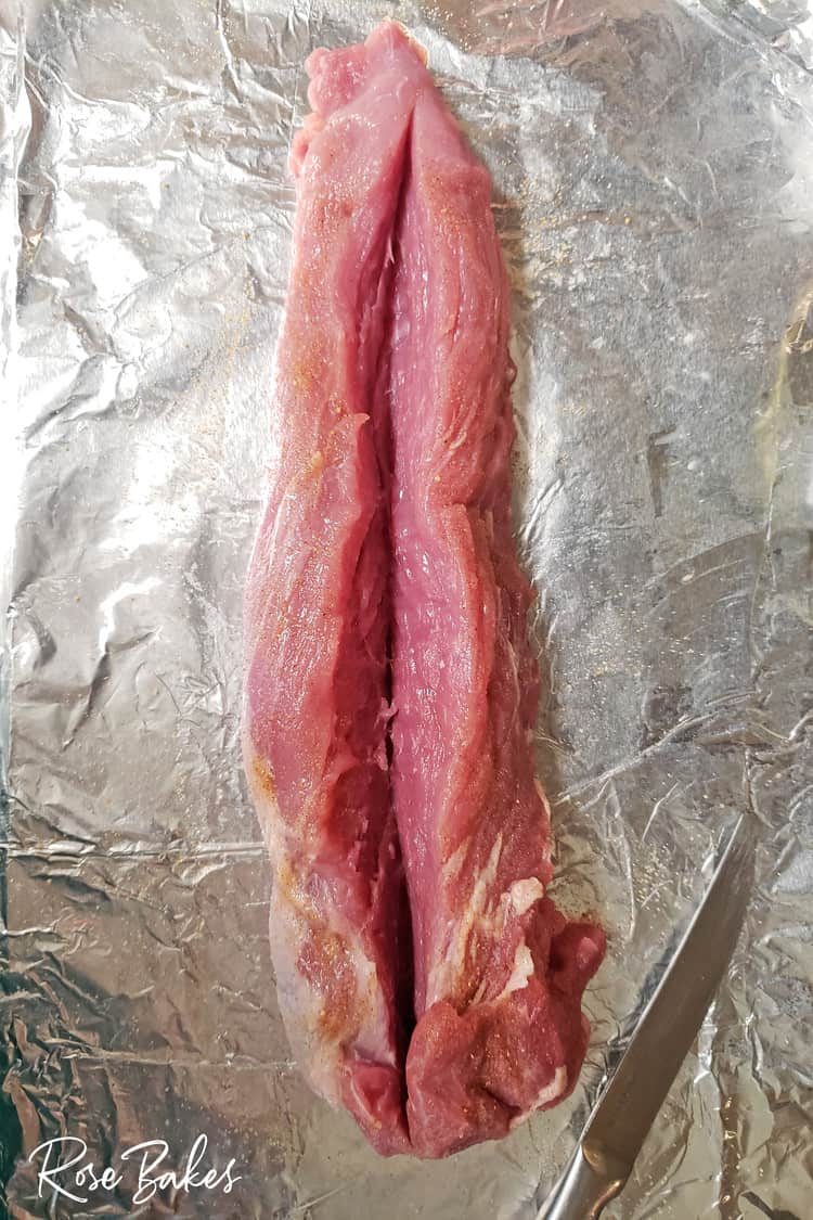 Pork loin sliced lengthwise