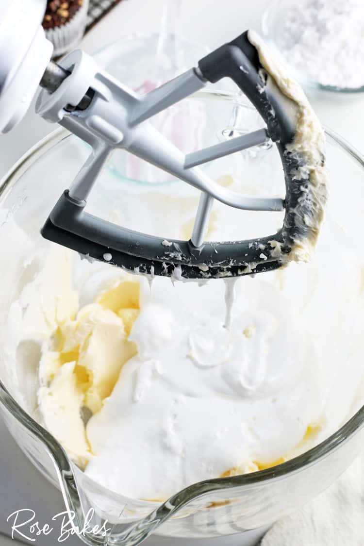 marshmallow creme and butter in mixing bowl