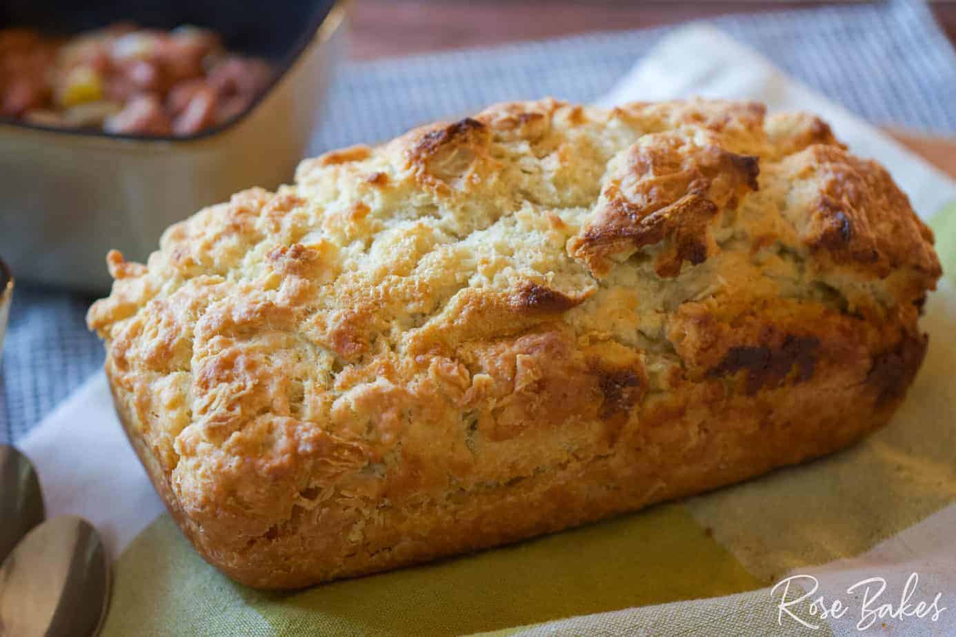 fresh and soft beer bread freshly baked on table 