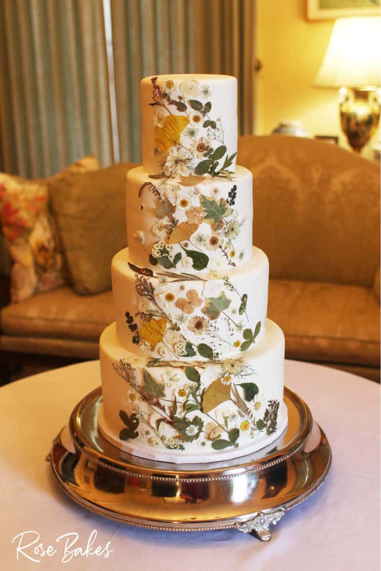 Pressed Flowers Wedding Cake