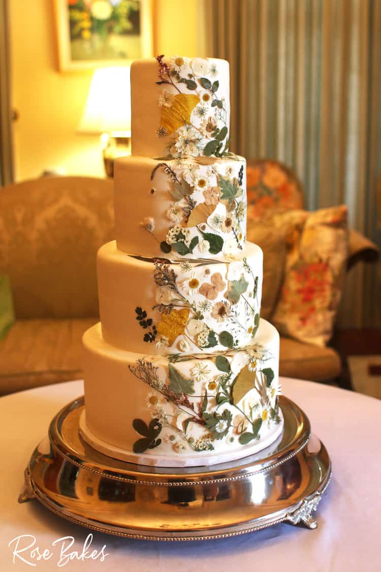 Pressed Flowers Wedding Cake Side | Rose Bakes