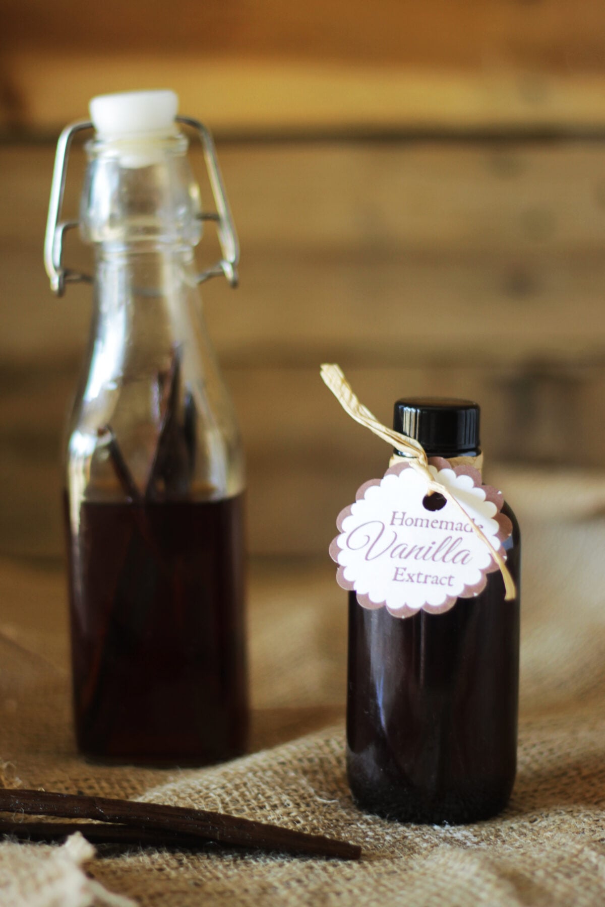 vanilla extract in a bottle with a gift tag
