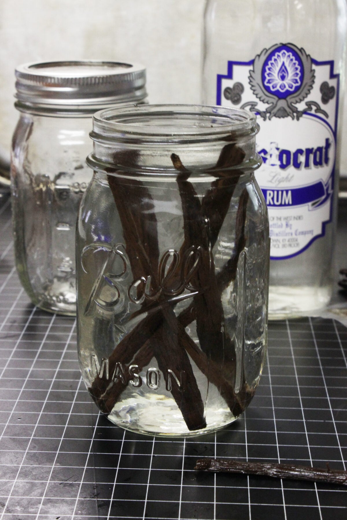 vanilla beans in rum in pint jar
