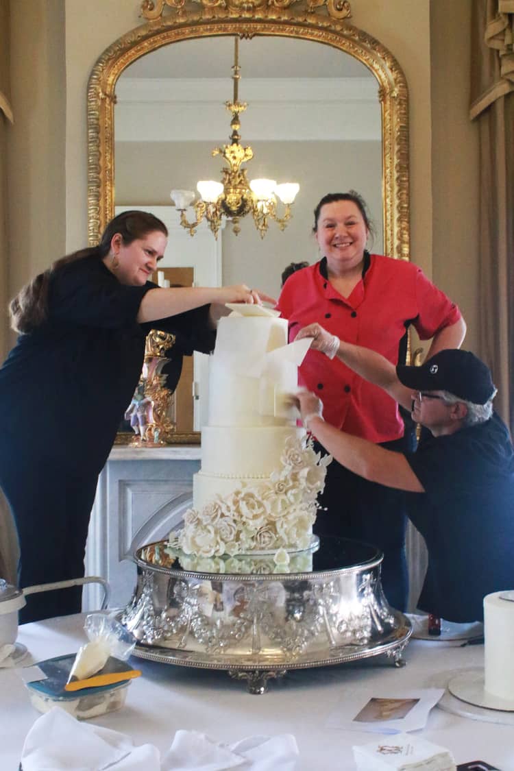 Cake being assembled